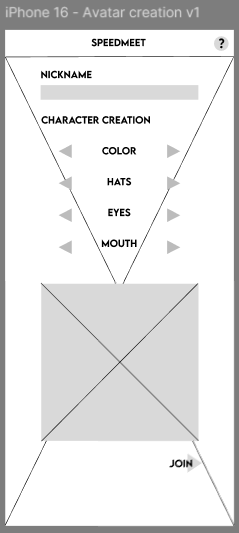 Character creation with buttons on the top