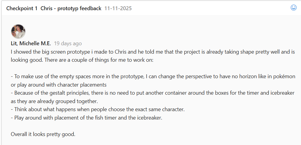 Screenshot from feedback I got from Chris