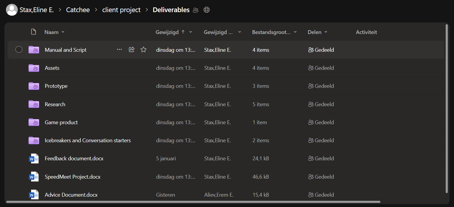 Screenshot of the folder for deliverables