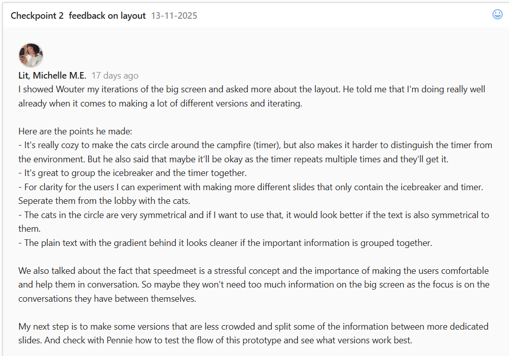 Screenshot of feedback I got from Wouter